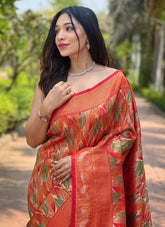 Traditional orange silk saree for party